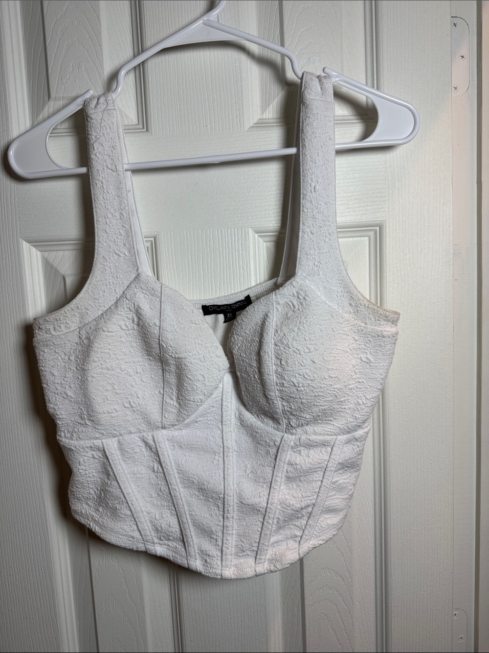 Textured White Bustier Crop Top with Supportive Cups